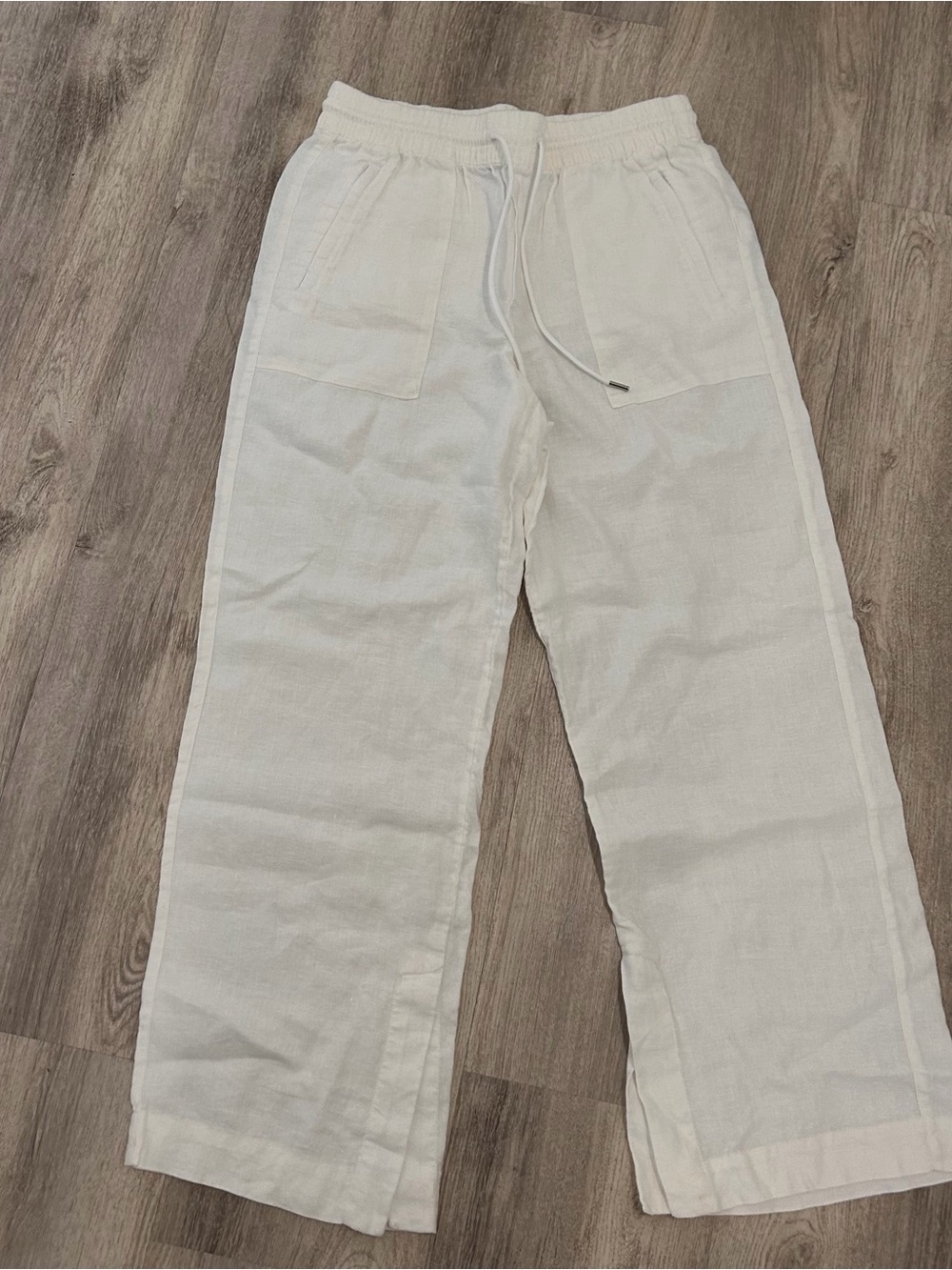 ATHLETA  Linen Wide Leg Pant  Womens  8 White Retreat Beach High Rise Vacation
